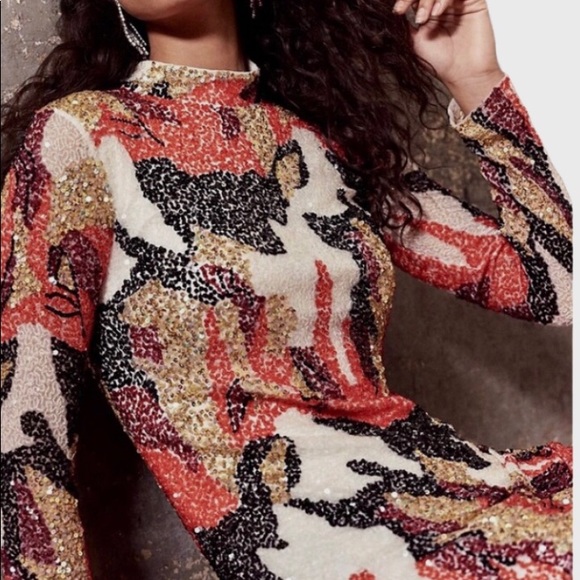 Free People Life of Party XS Red Black Flame Sequin Mini Dress - Picture 10 of 10